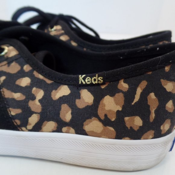 Keds Leopard Print & Black Canvas Shoes Sz 8.5 Goldtone Hardware - Picture 3 of 12